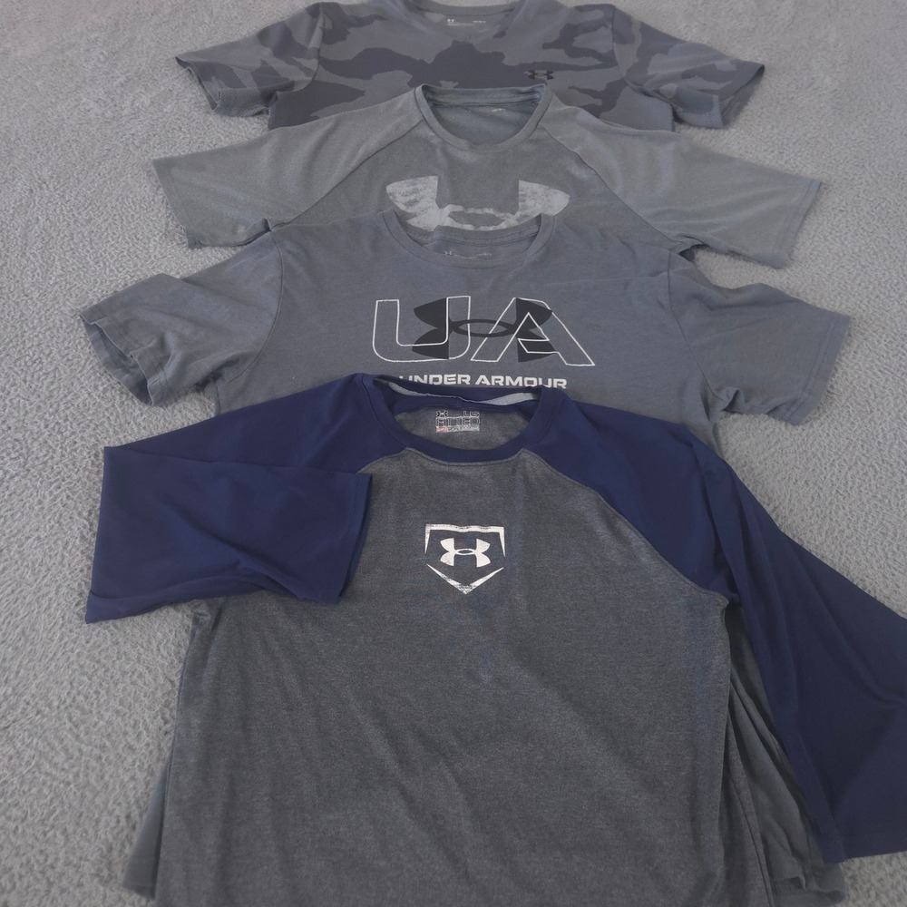LOT‎ OF 4 Under Armour Shirt Mens Large Grey Navy Velocity Graphic Logo Jacquard